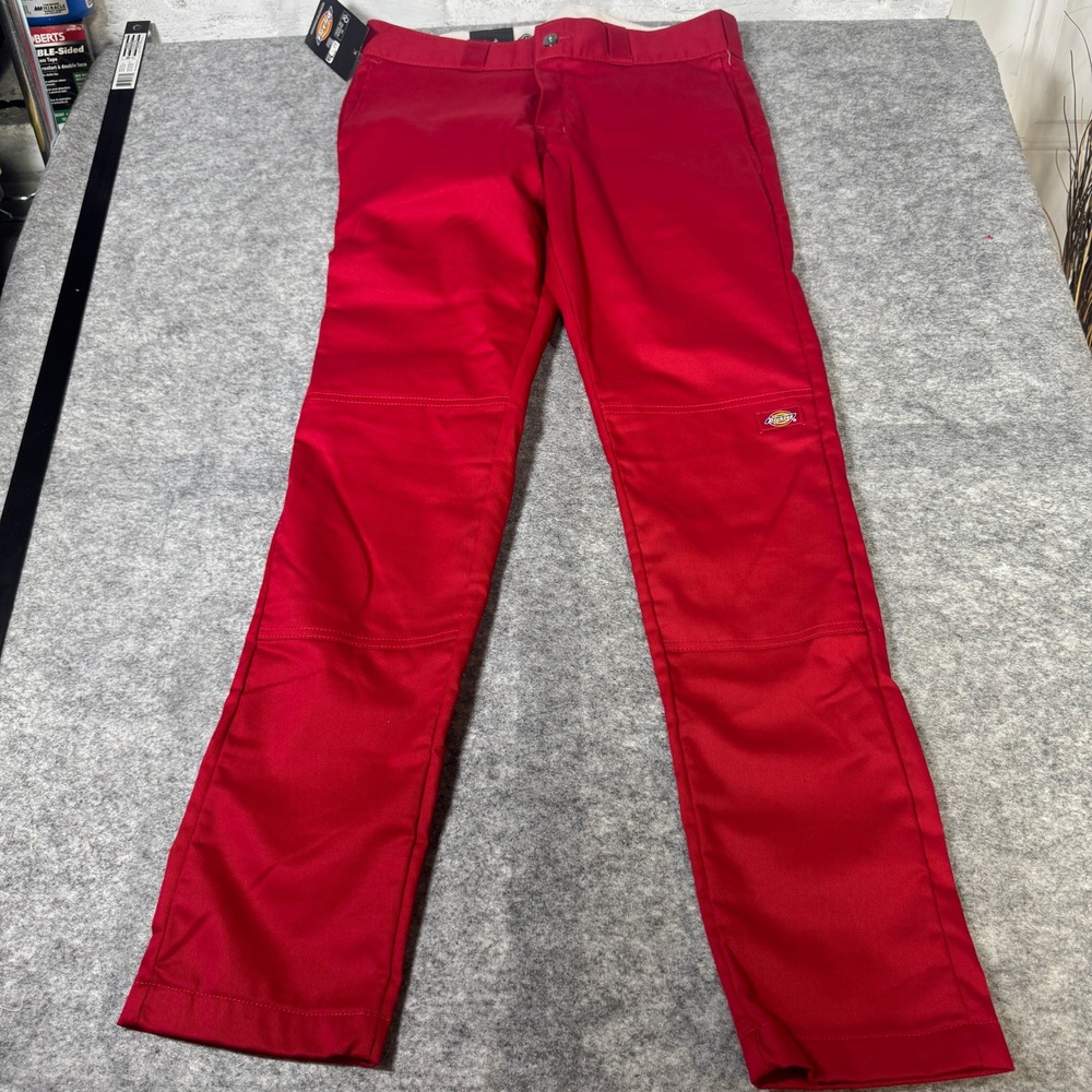 Dickies Mens Twill Work Pants Red Skinny Straight Double Knee 34x32 NWT